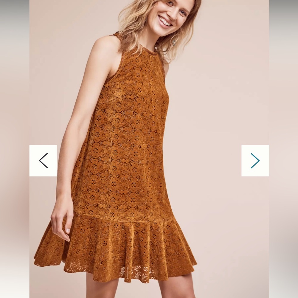 Anthropologie Maeve Amis Lace velvet copper swing Dress Size US 8 Retail $168